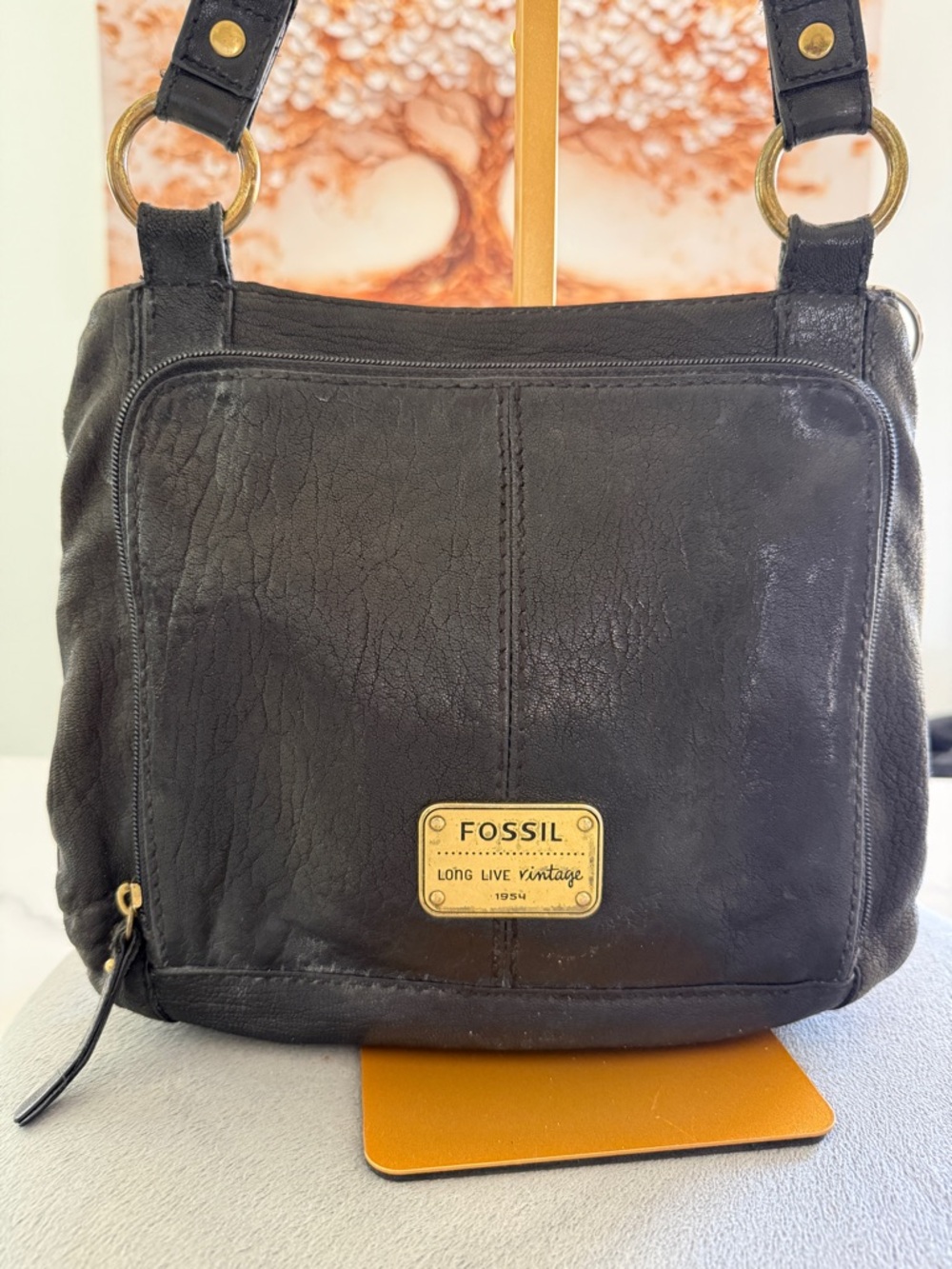 Fossil Long Live Vintage Black Leather Crossbody